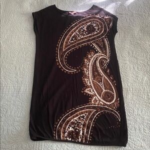 Adrienne Vittadini Black and Brown Paisley Sweater Dress